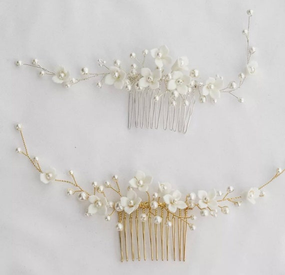 Bridal Hair Comb - Vintage Wedding Hair Piece With Pearl and  display picture 3