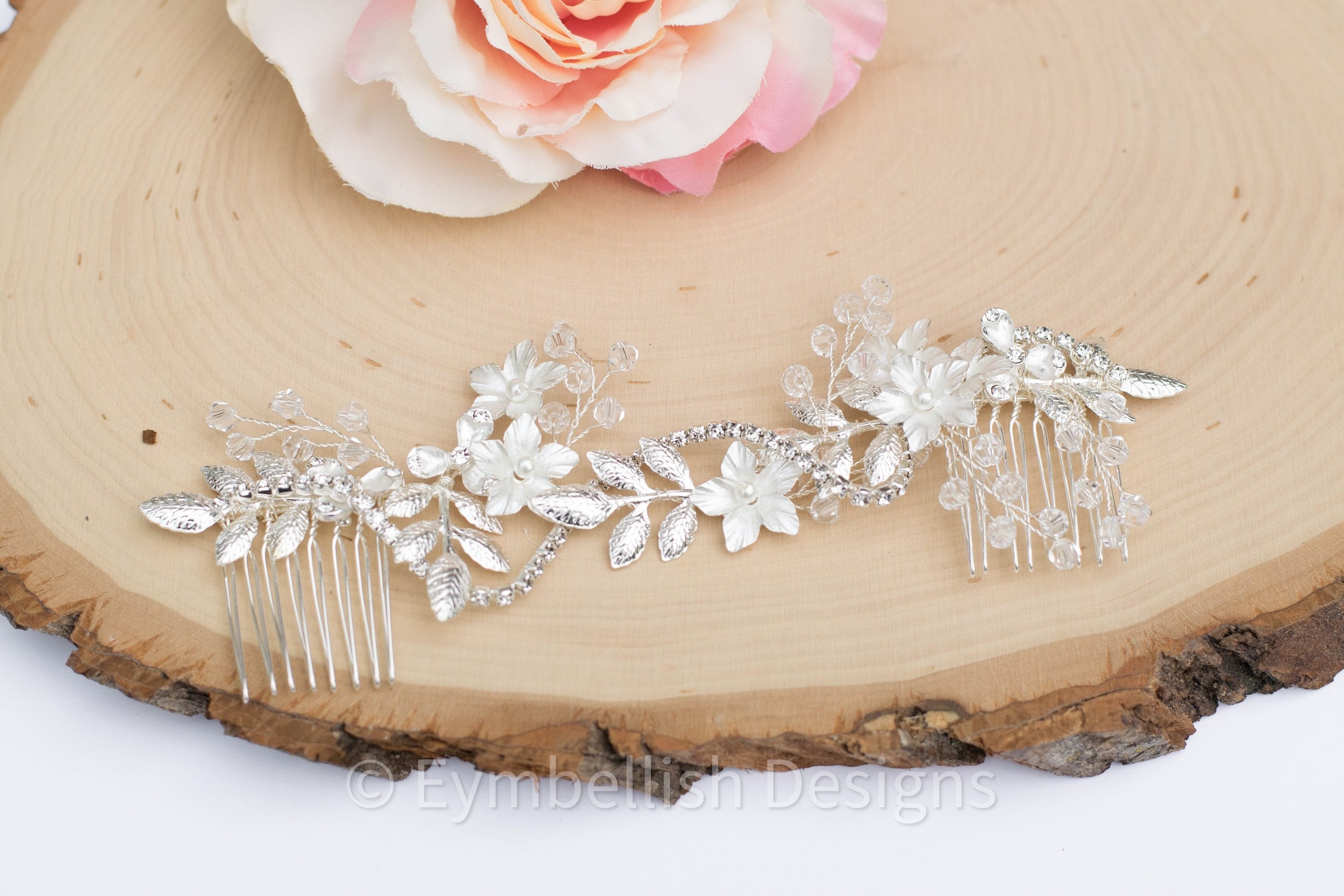 NWOT Silver Rhinestone Hair Vine Wedding Hair Band Combs Silver Bridal Hair Comb Set - Wedding Hair Vine with Pearls  main image 2