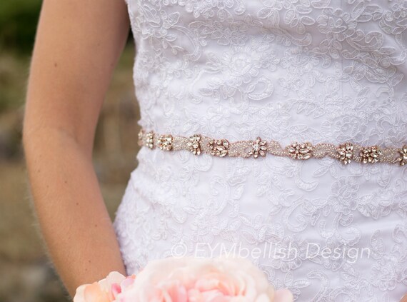 Rose Gold Rhinestone Bridal Belt – Crystal Wedding Sash  display picture 1
