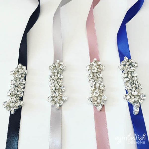 Bridesmaids Belt -Flower Girl Sash -Rhinestone Belt-  thin bridal sash-Bridal Belt or Bridesmaids sash -bridesmaids accessories B093