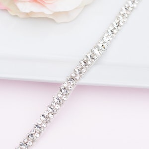 Thin Rhinestone Bridal Belt- Crystal wedding Belt- Silver Bridesmaid Belt- Wedding Sash- Beaded Wedding Dress Belt- Wedding Accessory- B048