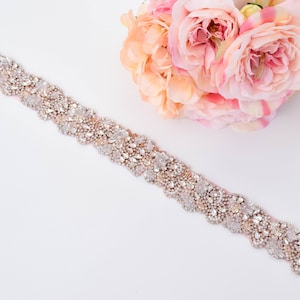 Rose Gold Bridal Belt-Bridal Sash-Rhinestone and Pearl Belt-Rose Gold Wedding Belt- Rose Gold Wedding Sash -Champagne Blush Bridal Belt B109