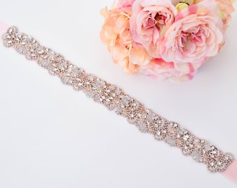 Rose Gold Bridal Belt-Bridal Sash-Rhinestone and Pearl Belt-Rose Gold Wedding Belt- Rose Gold Wedding Sash -Champagne Blush Bridal Belt B109