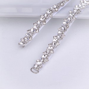 Full Length Thin Rhinestone Bridal Belt with Clasp- Crystal Bridesmaids Belt- Narrow Wedding Belt with hook- EYM B090