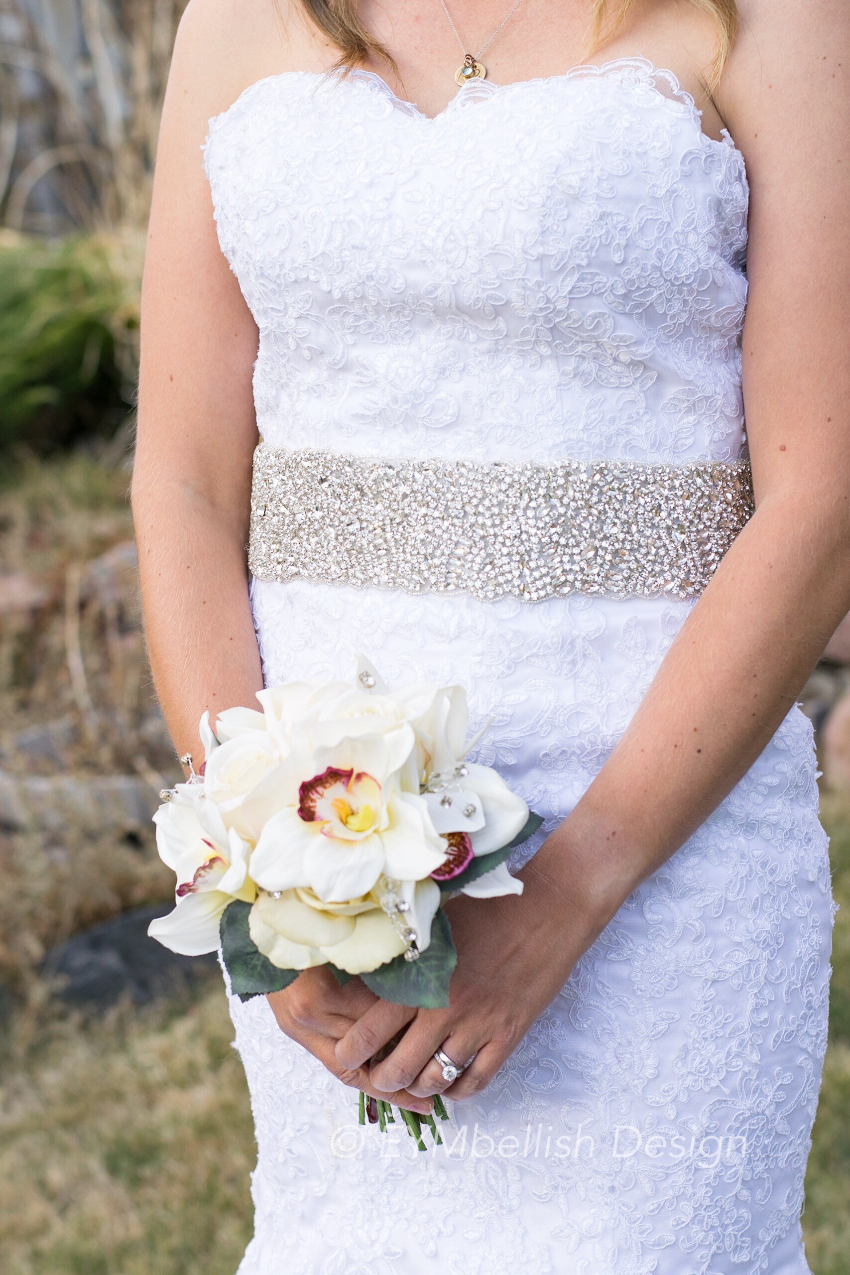 Gold Rhinestone Bridal Belt, 3-Inch Wide Crystal Sash with Clasp
