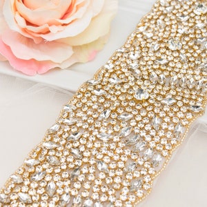 Full Length Gold Bridal Belt with Clasp Closure, Three 3 inch Rhinestone Wide Bridal Belt-Embellished sash- Bridal Accessory- pageant B149
