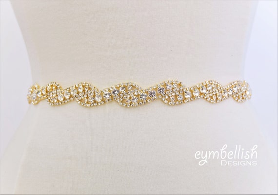 EYM B036 - Gold Crystal Rhinestone Bridal Belt