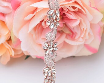 Rose Gold Rhinestone Bridal Belt - Crystal Wedding Sash With  display picture 2