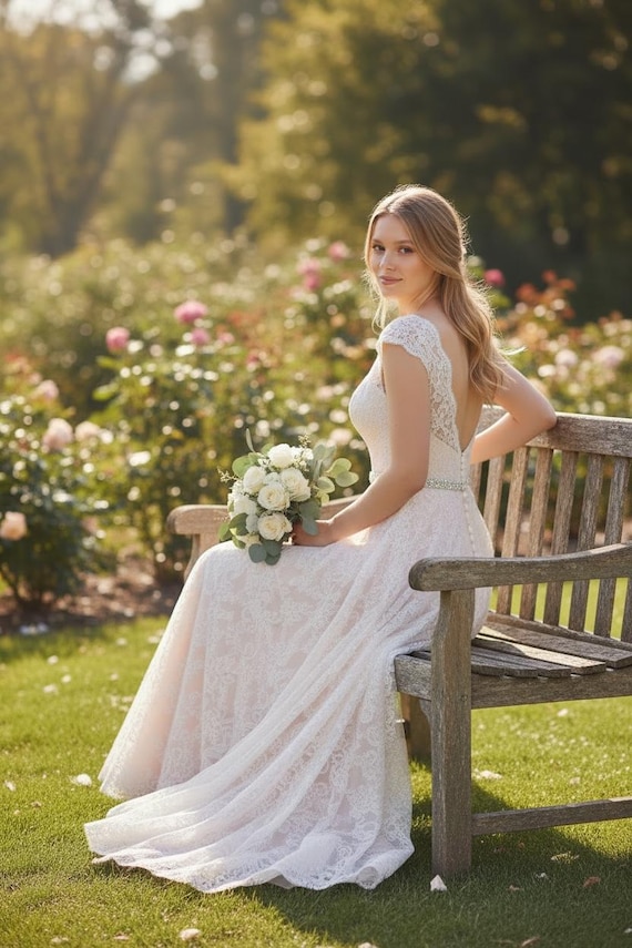 Carnivalprom - Abito da sposa da donna, con strass, ricamato, con