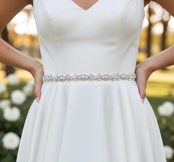 Opal Bridal Belt With Clasp - Thin Rhinestone Wedding Belt  display picture 1