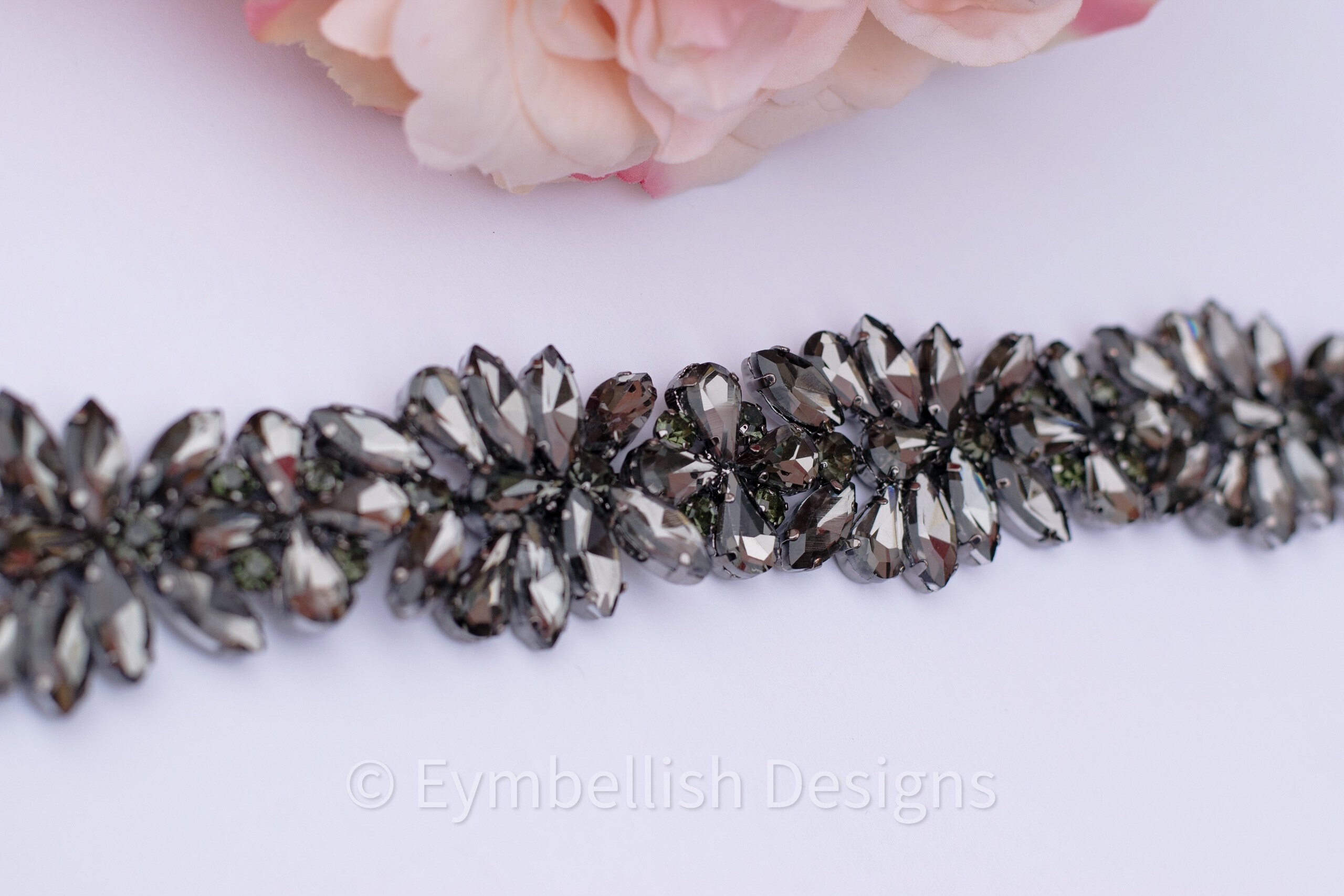 Black Rhinestone Bridal Belt on Ribbon - Black Crystal  display picture 2