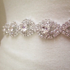 Full Length Crystal Rhinestone Bridal Belt with Clasp Hook Closure - bridal sash- thin wedding belt- crystal belt- EYM B036