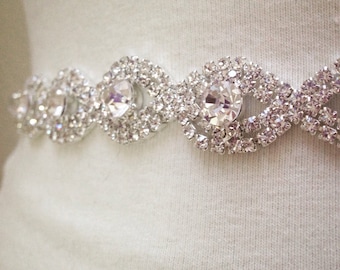 Full Length Crystal Rhinestone Bridal Belt with Clasp Hook Closure - bridal sash- thin wedding belt- crystal belt- EYM B036