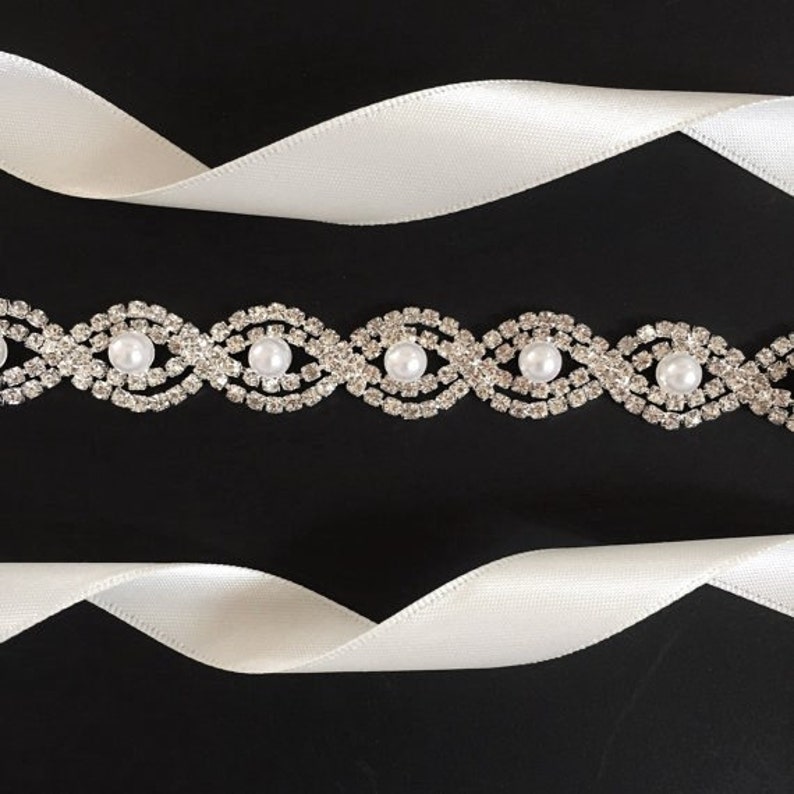 Custom Thin Silver Crystal and Pearl Rhinestone Belt Bridal Belt or pearl Bridesmaids Belt Pearl Bridal Belt Pearl Sash-EYM B036 Pearl image 6