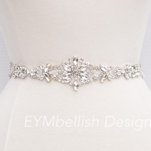 Bridal Belt with Clasp -  Full length crystal Rhinestone bridal belt- Fitted Wedding belt with Hook- Beaded Belt with clasp- EYMbellish
