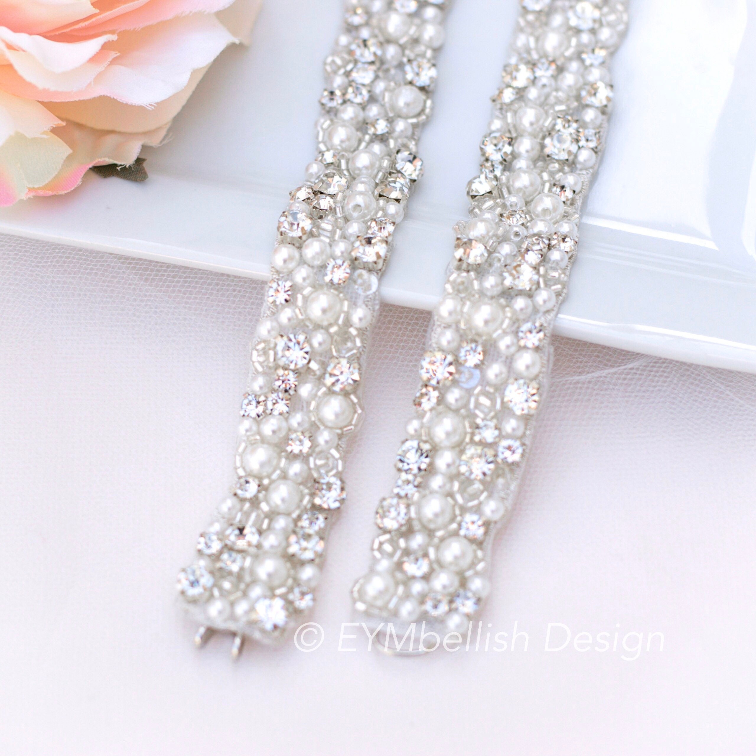 Crystal Rhinestone Pearl Bridal Belt With Clasp - Eymbellish 