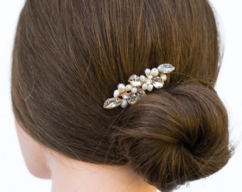 Pearl and Rhinestone Small Hair Comb - Vintage Wedding Hair Piece- pearl wedding hair accessory- wedding hairpiece- vintage hair pearl- H001