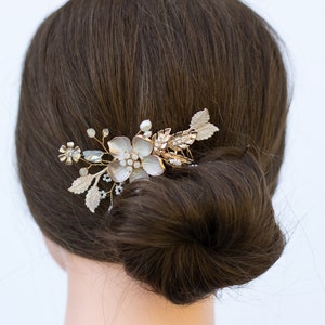 Blush Flower Bridal Hair Comb: Gold Opal Rhinestone Wedding Piece
