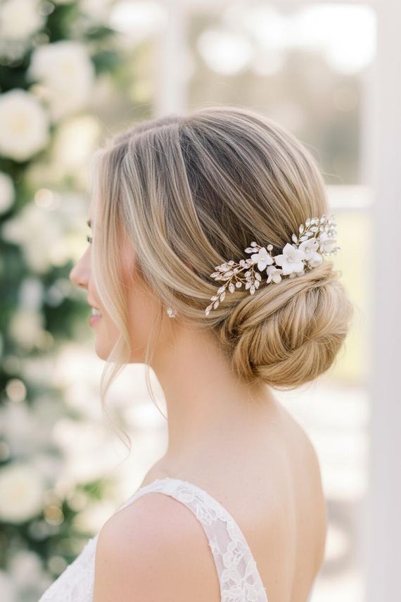 NWT Here comes the bride hair piece Biege Honey Cream Silver Hair Comb Amazon.com : Foyte Crystal Bride Wedding Hair Comb Silver  main image 2