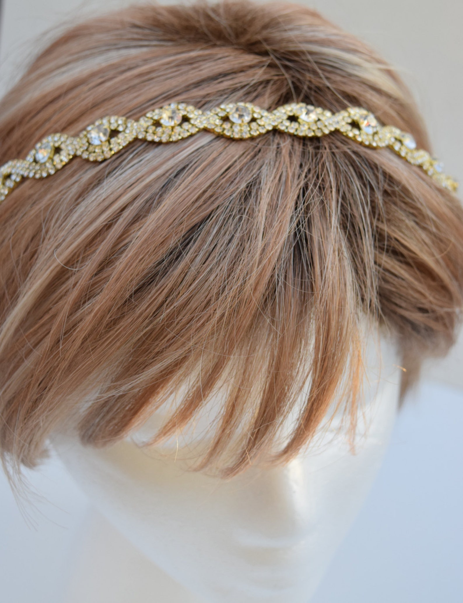 Thin Gold Crystal Rhinestone Headband Gold Rhinestone Hair Etsy