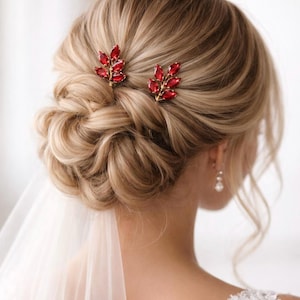 Épingles à cheveux en cristal rouge avec strass pour chignons (Lot de 2 épingles)