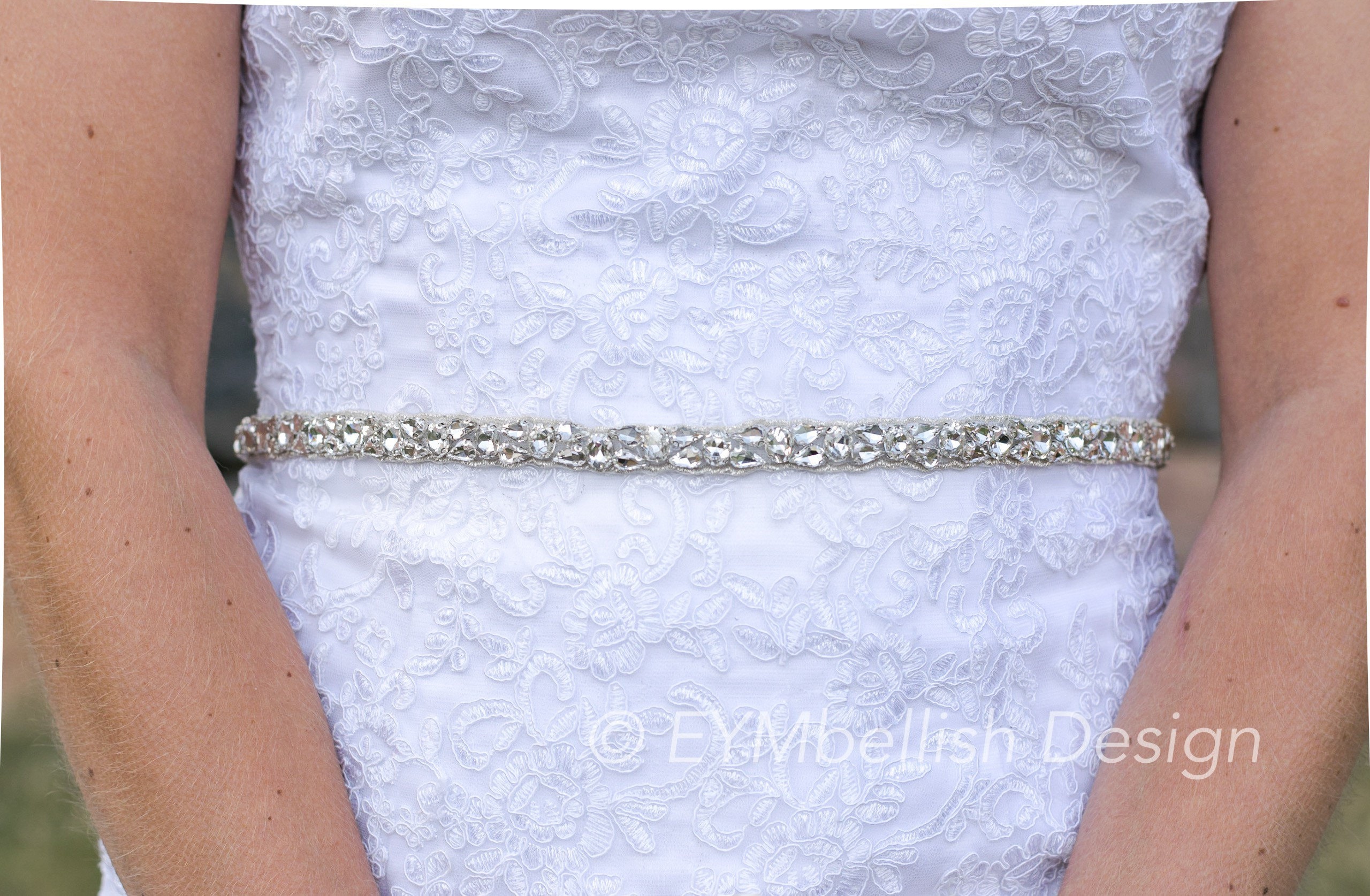 Elegant Silver Crystal Bridal Belts from Sorella Vita -- New, Never Worn thin crystal bridal belt, narrow wedding belt, ROMANCE style  main image 2
