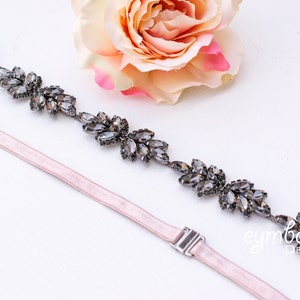 Black Bridal Belt with Elastic Clasp, 1&quot; Fitted Wedding Sash, black wedding belt with clip, black crystal bridesmaid belt with elastic- B050