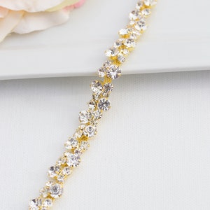 Thin gold Rhinestone Belt- narrow gold Bridesmaids Belt - thin Bridal Sash - small wedding belt- crystal bridal belt- EYMbellish B001