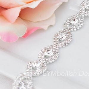 Full Length Crystal Rhinestone Bridal Belt with Clasp Hook Closure - bridal sash- thin wedding belt- crystal belt- EYM B036