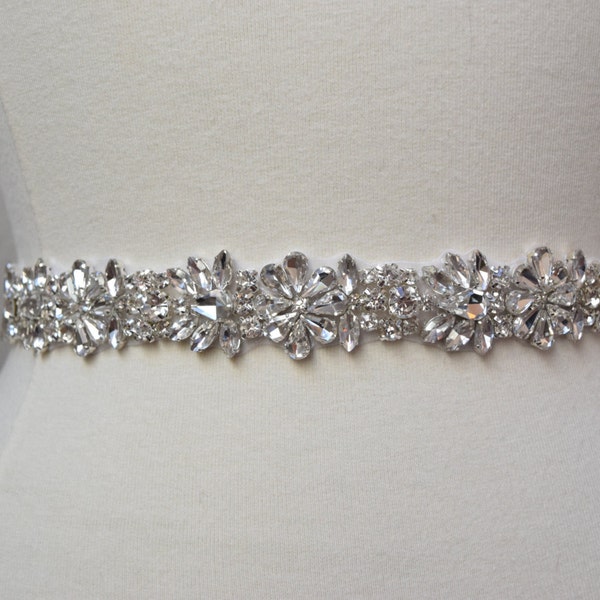 Full Length Crystal Rhinestone Bridal Belt-  All the Way Around with Clasp Closure - 1" Bridal Belt - Wedding Belt - eym b051