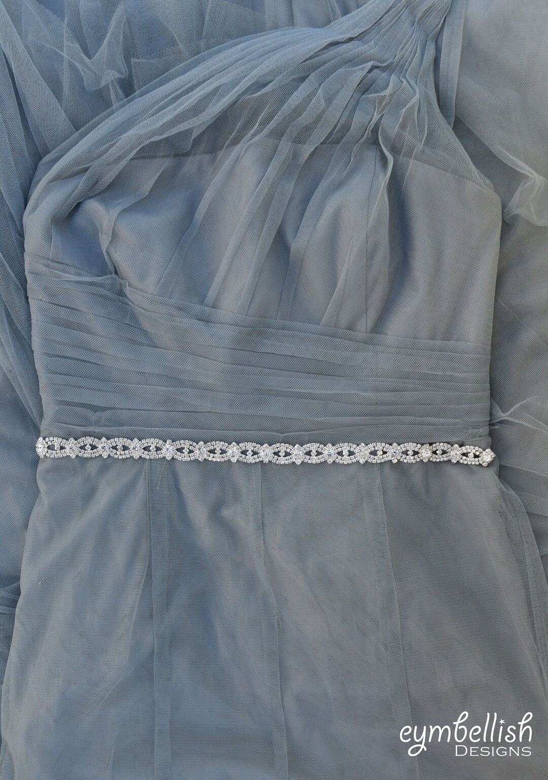 Thin Rhinestone Bridal Belt, Silver Crystal Wedding Sash - Etsy display picture 2