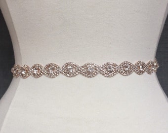 Full Length Rose Gold Rhinestone Bridal Belt with Clasp Closure-Thin Bridal Belt-Bridal Sash-Rose Gold Bridal Belt-Bridesmaids Belt EYM B036