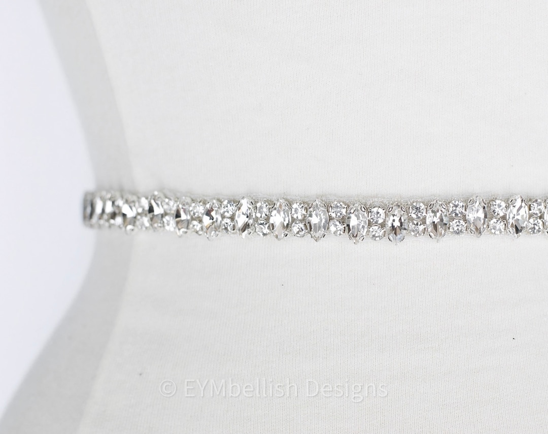 Narrow Silver Bridal Dress Belt - Style R103 25 Inches / Silver
