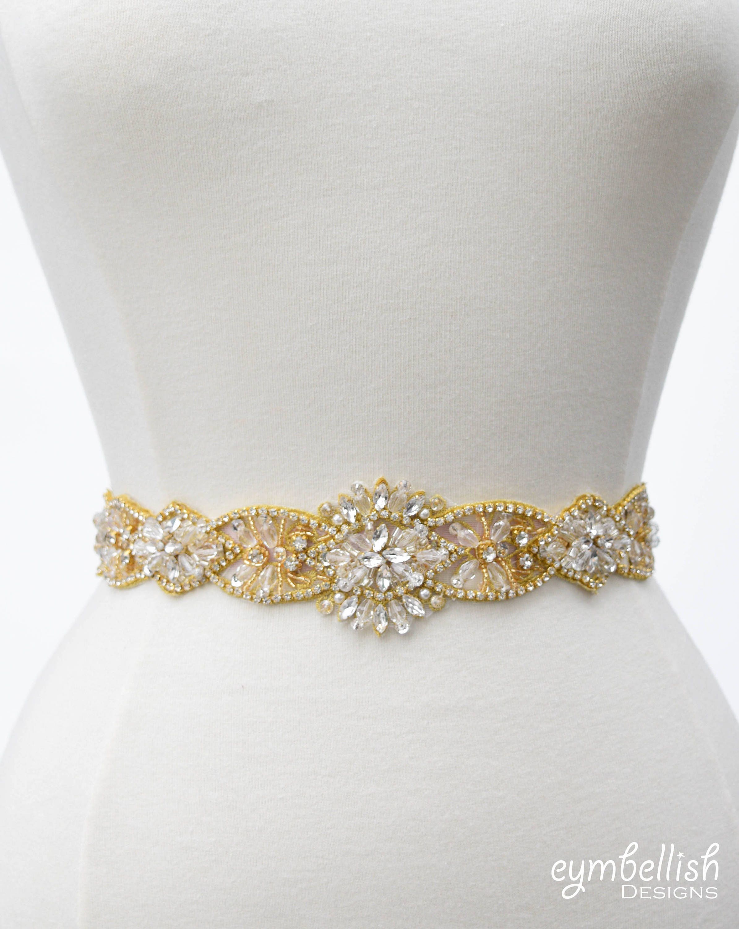 gold beaded belt for dress Custom Bridal with Clasp- Gold Wedding Belt icon_mcgee_exclusive