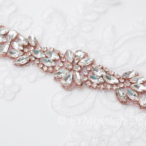 Clasp Bridal Belt Rose gold, All the Way Around Rhinestone Belt with Clasp Closure, 1&quot; Bridal Belt- B060