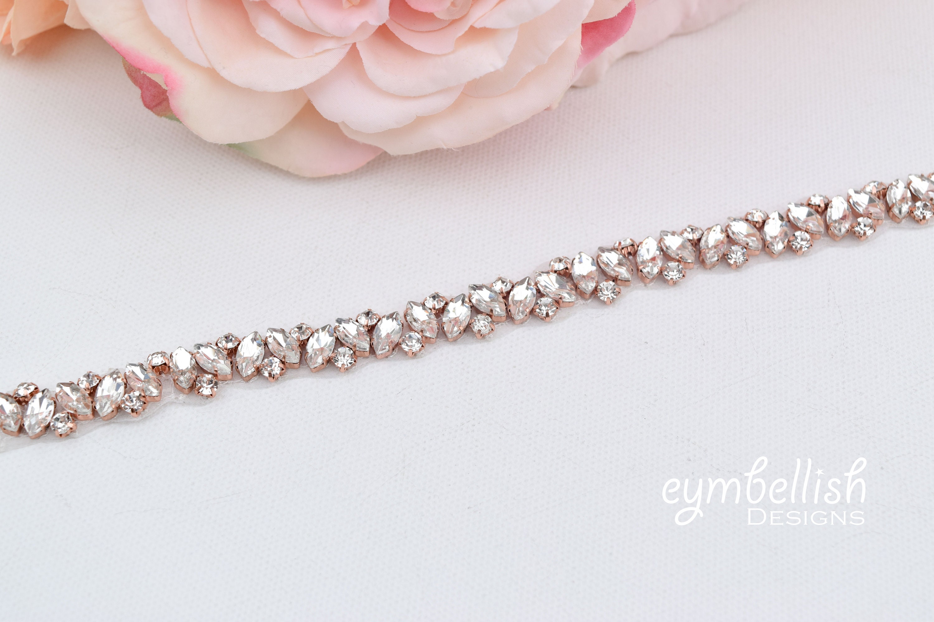 rose gold belt for bridesmaid dress Rose Gold Applique Opal Bridal Belt with Pearl and Crystal Accents on Ivory Ribbon