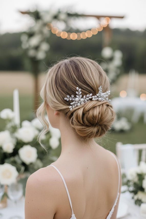 Real Pearl Hair Pins 2/pc in Silver- Vintage Pearl Spray  display picture 1