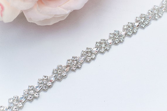 NEW Thin Rhinestone Bridal Belt/Crystal Wedding Belt/Silver Bridesmaid Belt Fubney Silver Rhinestone Wedding Dress Belt Thin Wedding  main image 4