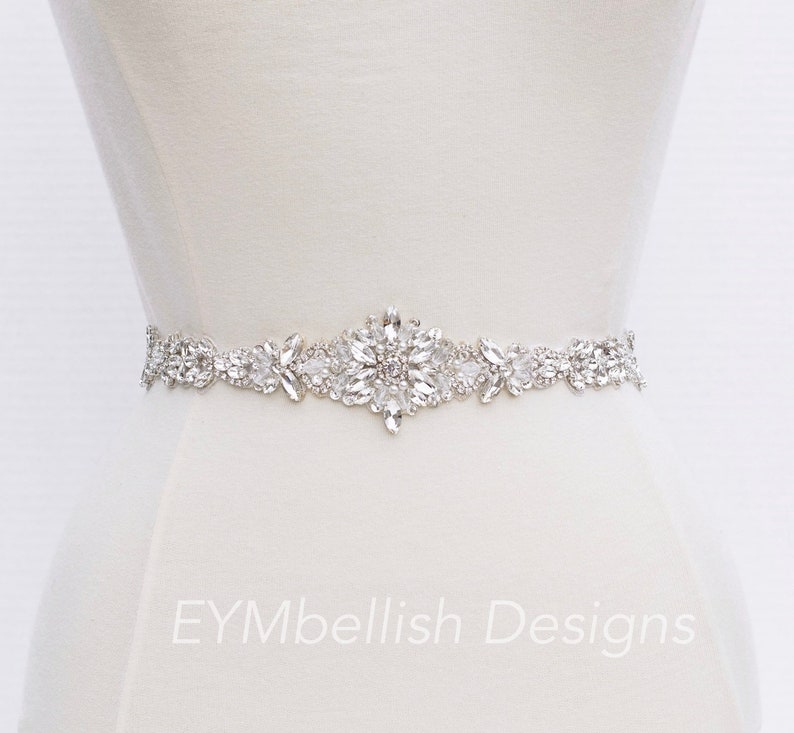 Bridal Belt with Clasp Full length crystal Rhinestone bridal belt Fitted Wedding belt with Hook Beaded Belt with clasp EYMbellish image 6