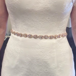 Custom Thin Rose Gold Crystal Rhinestone Belt Rose gold Bridal Belt Bridesmaids Belt rose gold Bridal Sash Crystal Belt EYM B036 image 3