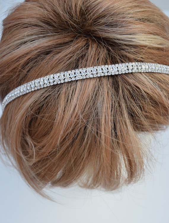 Fascia per capelli con strass di cristallo sottile fascia per capelli con  strass pezzo per capelli da sposa-fascia per capelli in cristallo con  nastro-Gatsby EYM B036 -  Italia