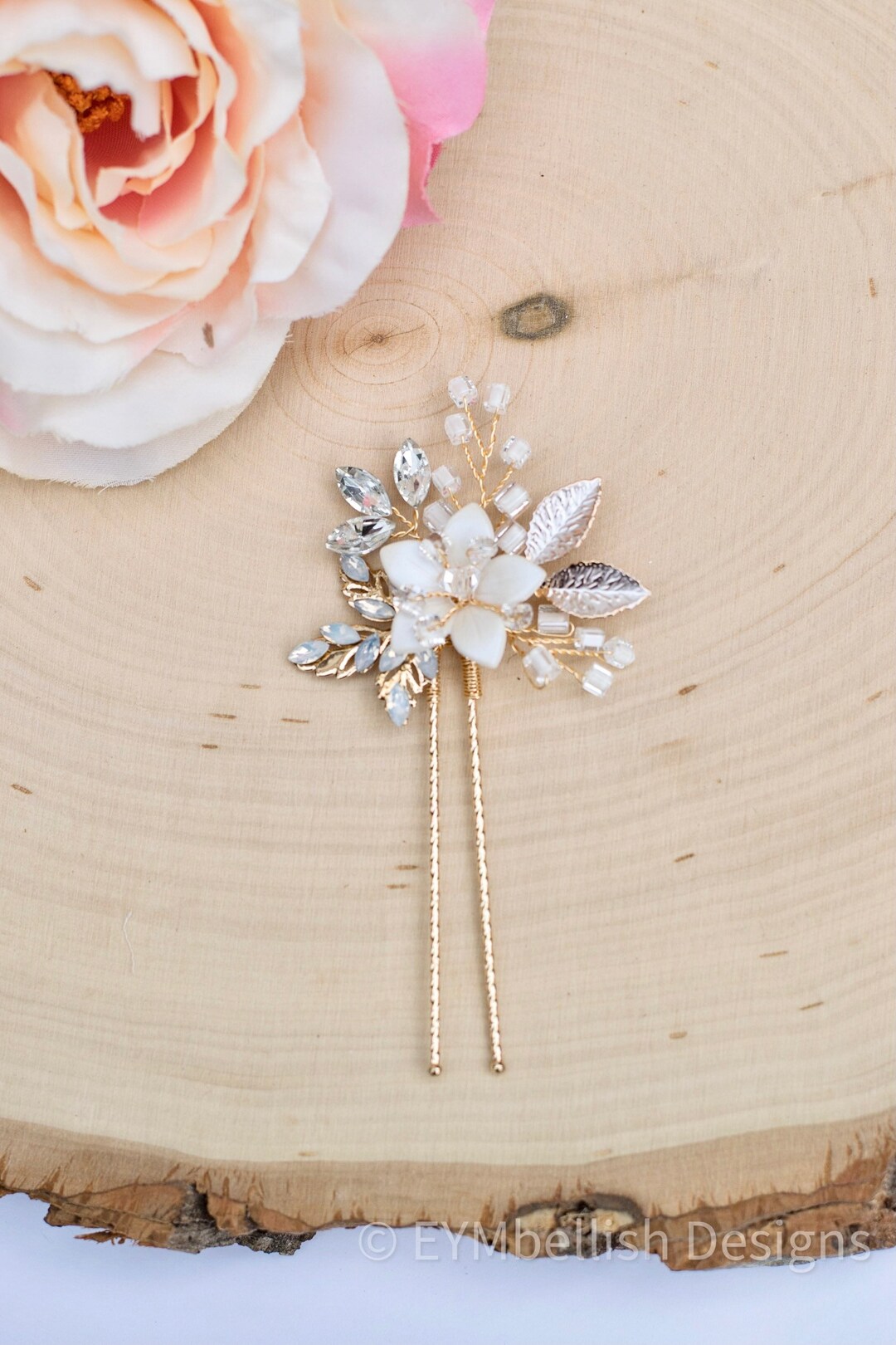 Bride Comb Pin Vintage Gold Bridal Hair Pin – Opal & Rhinestone Wedding Piece - Etsy