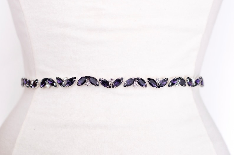 Purple special occasion belts and sashes - purple rhinestone bridal belt with ribbon sash