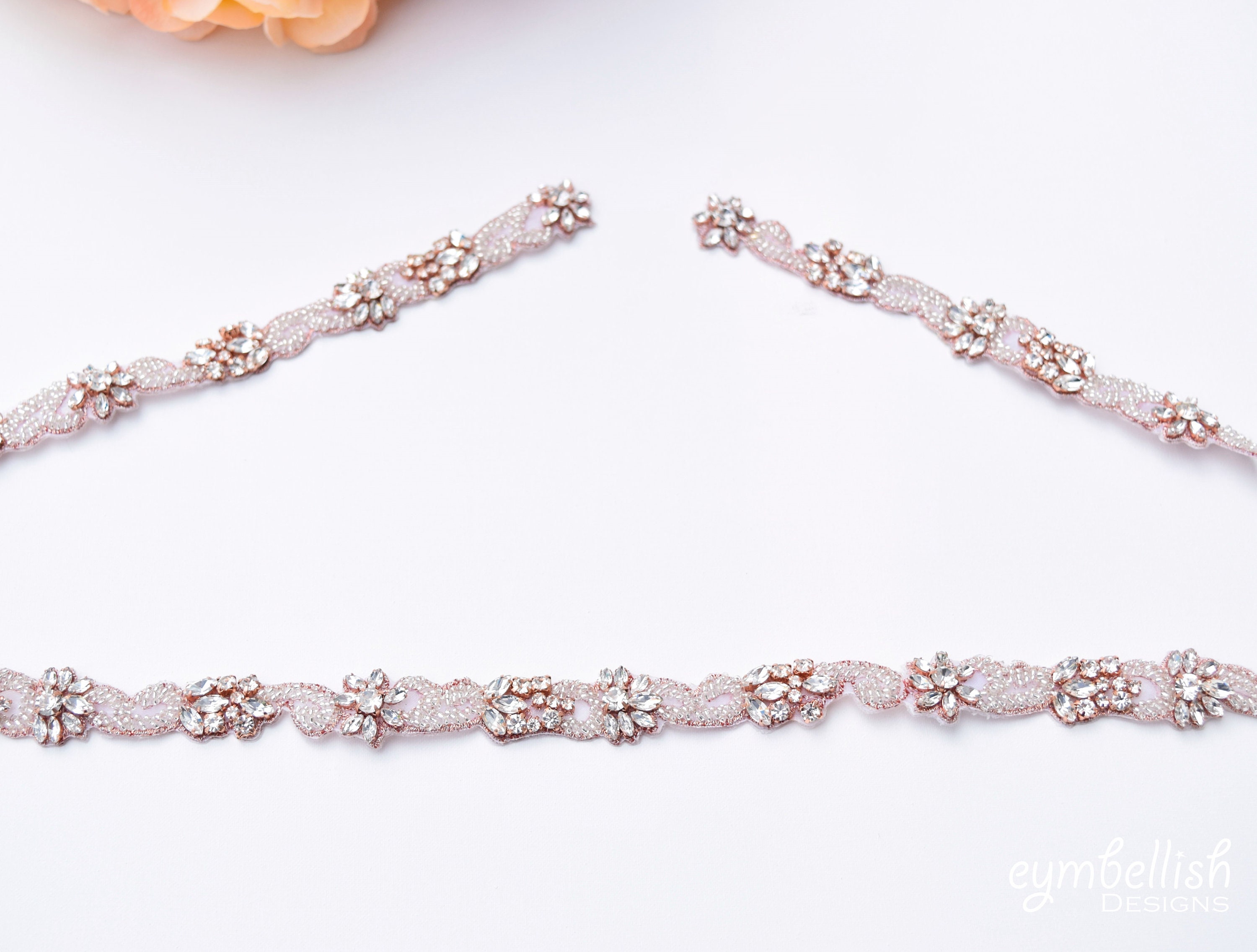 Rose Gold Rhinestone Bridal Belt - Crystal Wedding Sash with Clasp Rose Gold Rhinestone Bridal Belt - Crystal Wedding Sash with Clasp