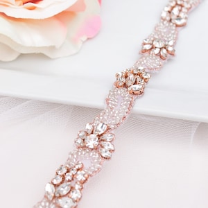 Rose Gold Bridal Belt- Crystal Rhinestone Belt with clasp- All the Way Around Wedding Belt- Rose Gold bridesmaids belt Champagne B018