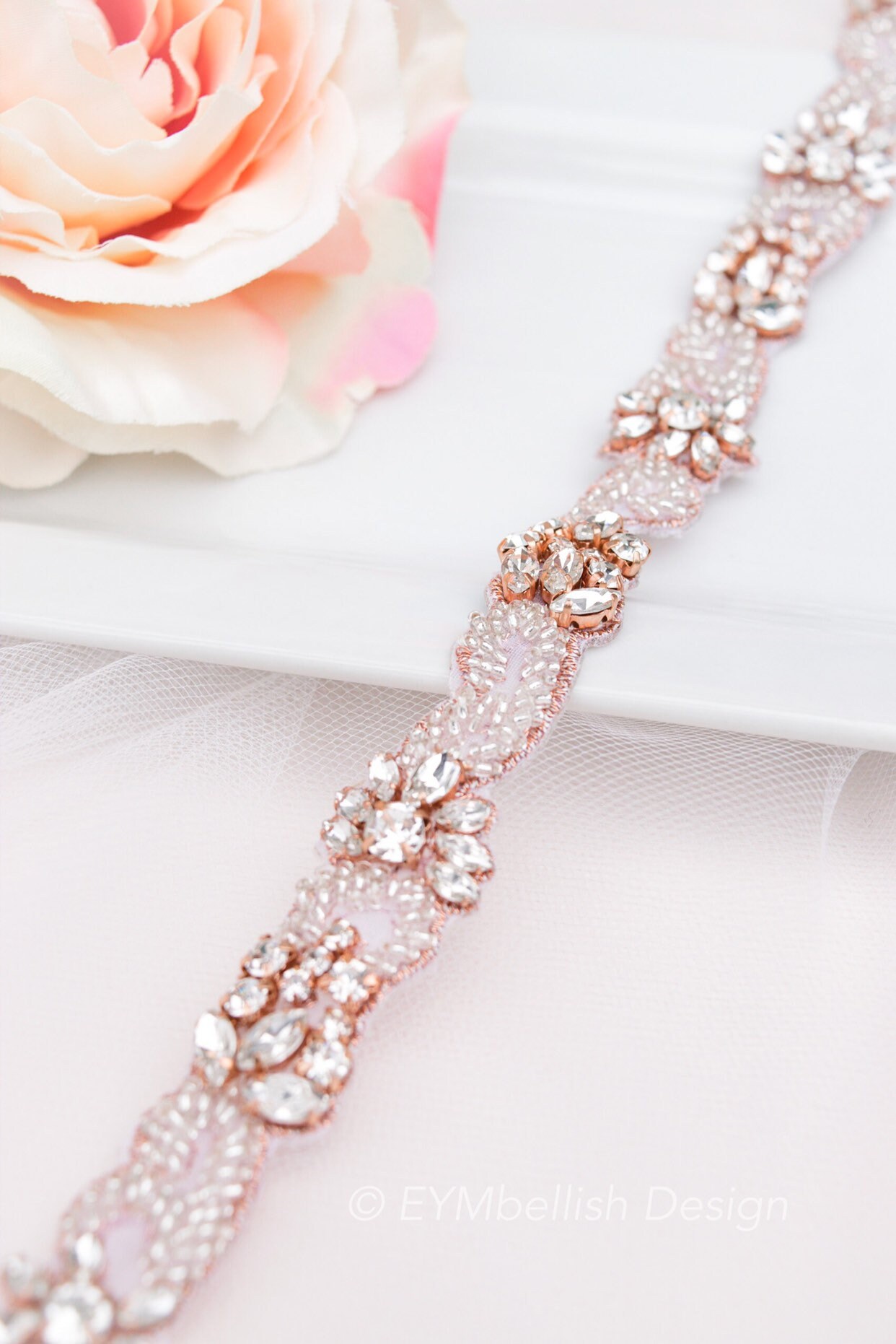 Rose Gold Bridal Belt- Crystal Rhinestone Belt With Clasp  display picture 1