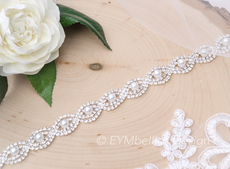Custom Thin Silver Crystal and Pearl Rhinestone Belt Bridal Belt or pearl Bridesmaids Belt Pearl Bridal Belt Pearl Sash-EYM B036 Pearl image 2