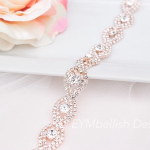 Custom Thin Rose Gold Crystal Rhinestone Belt Rose gold Bridal Belt Bridesmaids Belt rose gold Bridal Sash Crystal Belt EYM B036 image 7