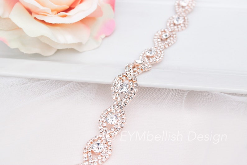 Custom Thin Rose Gold Crystal Rhinestone Belt Rose gold Bridal Belt Bridesmaids Belt rose gold Bridal Sash Crystal Belt EYM B036 image 7