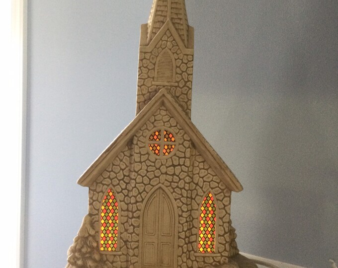 Ceramic Church, Light up Church, Large Ceramic Tree, With Music Box